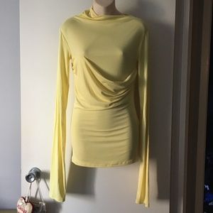 New PARIS GEORGIA Yellow Draped Long-sleeve Jersey Top L